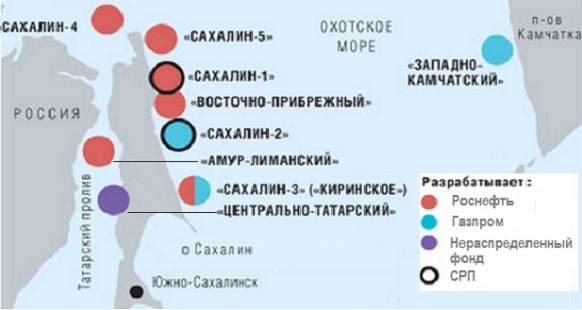 Месторождения сахалин карта