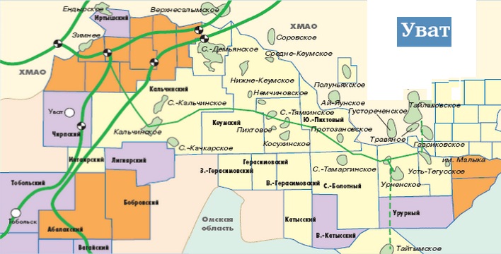 Карта месторождений нефти и газа в хмао