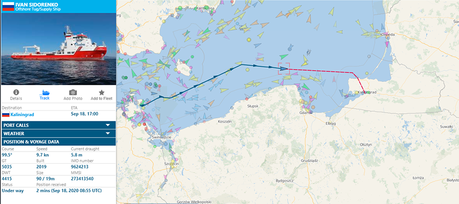 Судно Иван Сидоренко убыло из порта Мукран 18 сентября 2020 г. в г. Калининград. Модернизация Черского продолжается