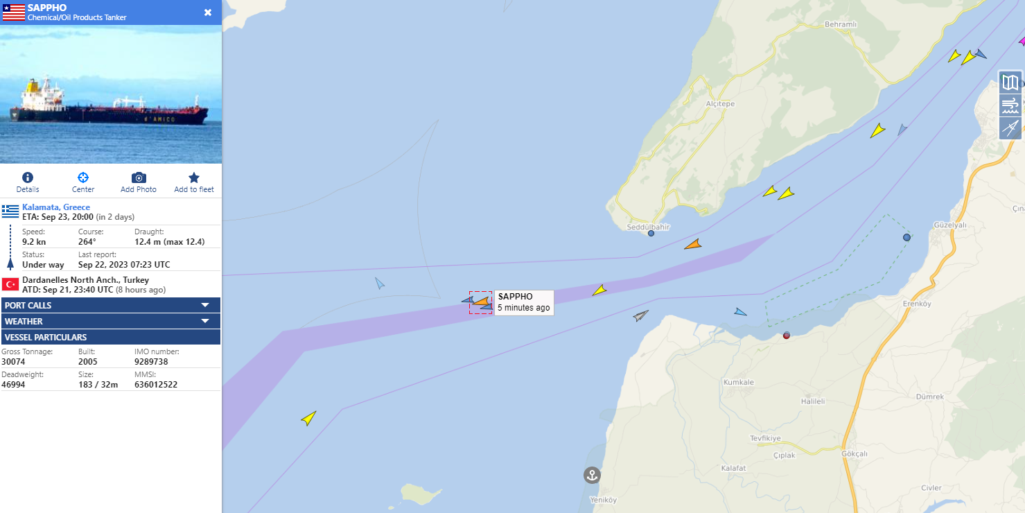 Судоходство в проливе Дарданеллы было приостановлено из-за поломки танкера-продуктовоза Sappho