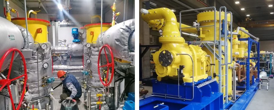 Заводская сборка оборудования газоподготовки. Слева - БППГ, справа - ДКС. Заводская сборка оборудования газоподготовки. Слева - БППГ, справа - ДКС.