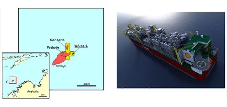 FLNG стоит на якорной стоянке у газового месторождения Prelude FLNG стоит на якорной стоянке у газового месторождения Prelude
